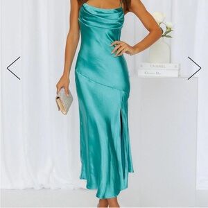 Hello Molly turquoise maxi dress with leg slit, MEDIUM. Worn once.